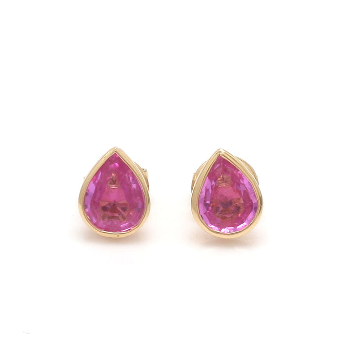 Pink Sapphire Pear Shape Bezel Set Studs - qivii