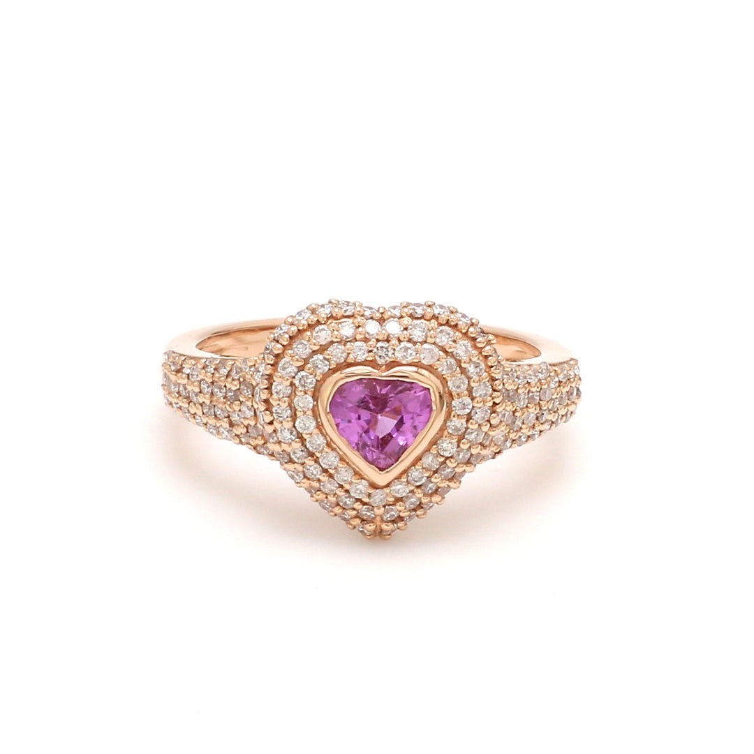 Pink Sapphire Heart and Diamond Ring - qivii