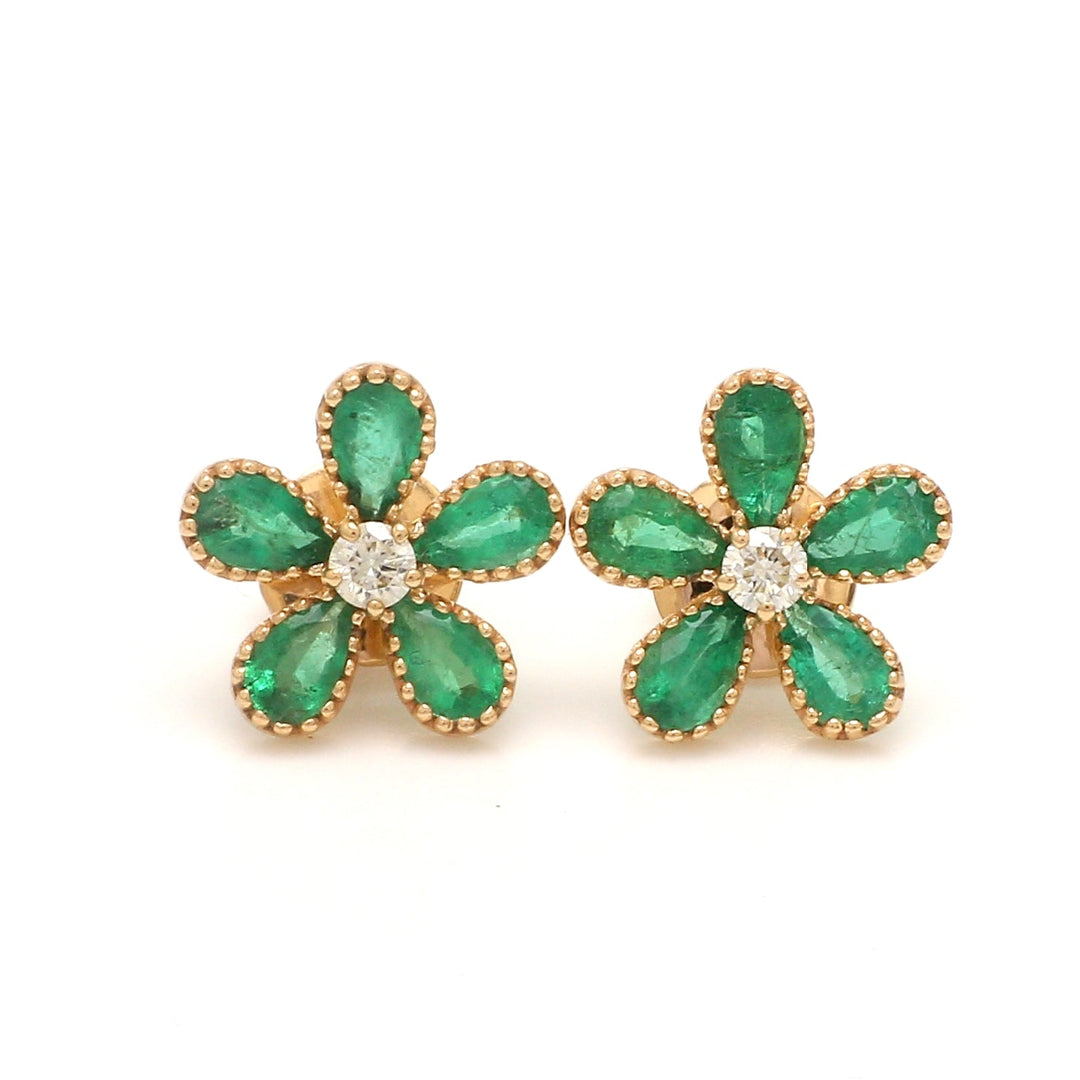 Emerald Pear Cut Diamond Floral Studs - qivii