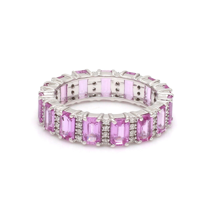 Pink Sapphire Emerald cut Diamond Eternity Band Ring - qivii