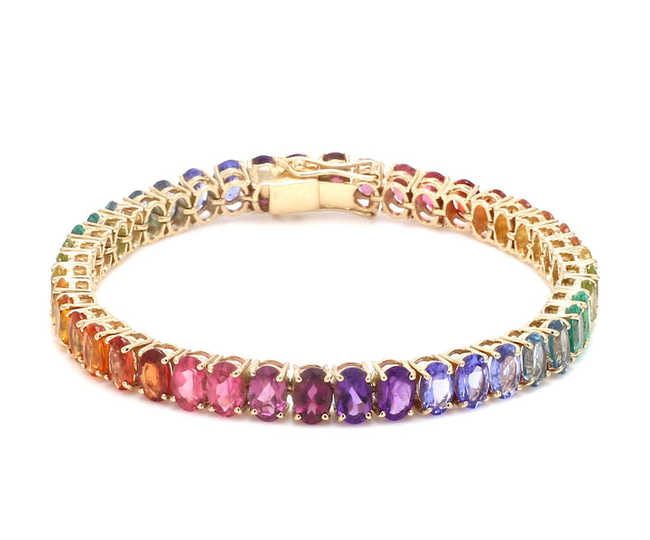 Rainbow Gemstone Vertical Oval Bracelet - qivii