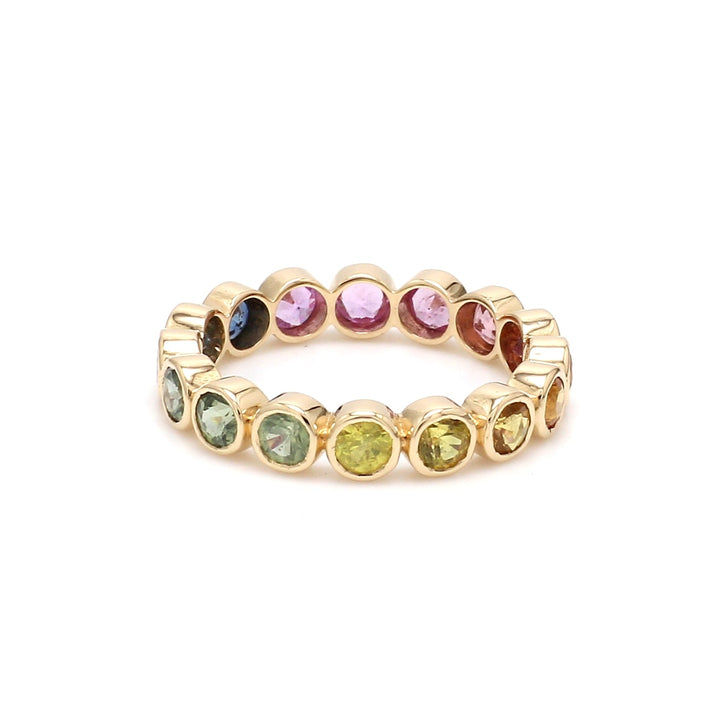 Rainbow Sapphire 3MM Bezel Set ring - qivii