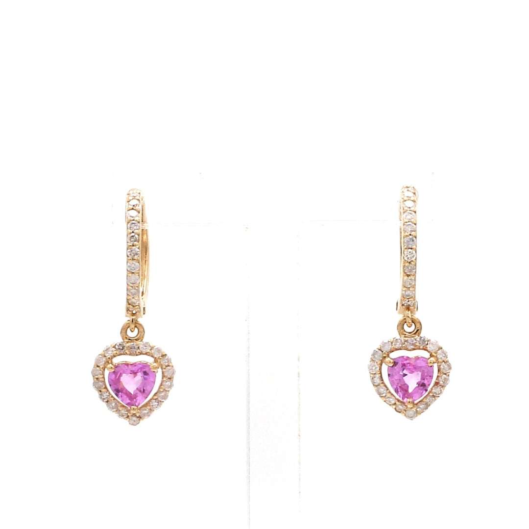 Pink Sapphire Heart Halo Diamond Mini Huggies Earrings - qivii
