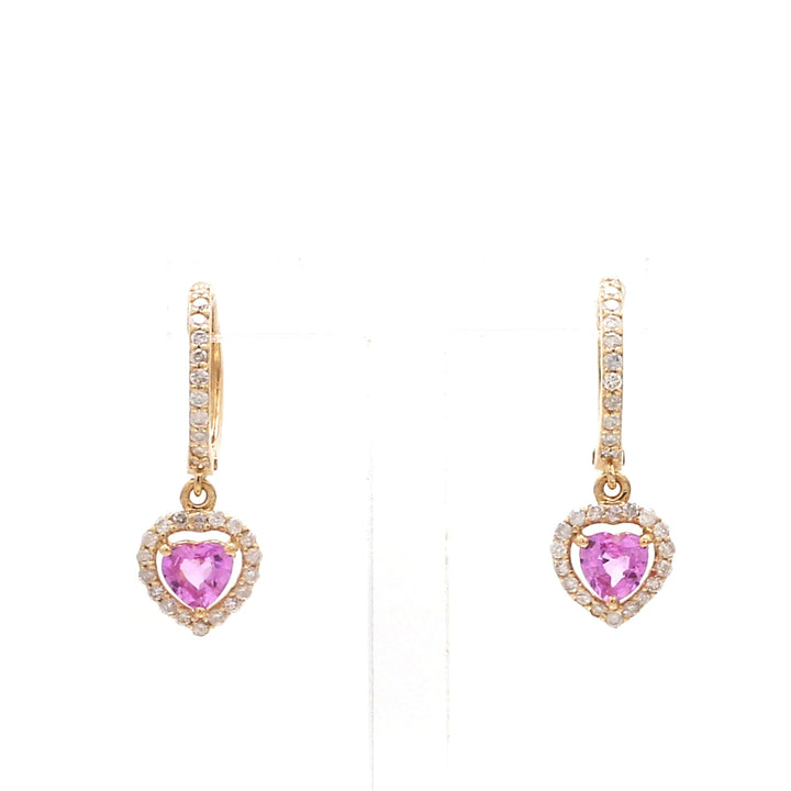 Pink Sapphire Heart Halo Diamond Mini Huggies Earrings - qivii