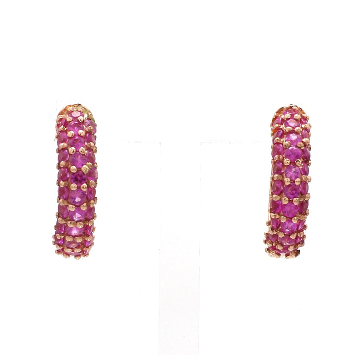 Pink Sapphire Mini Pave Huggies - qivii