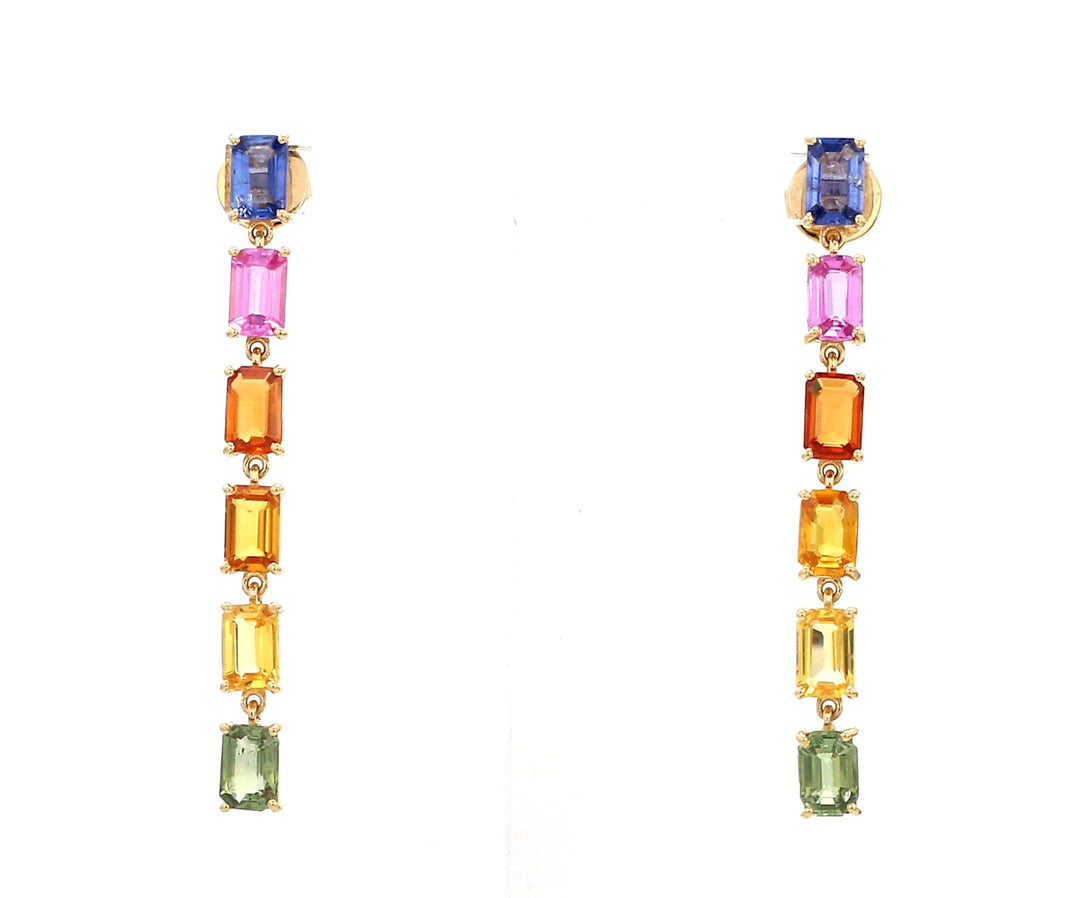 Rainbow Sapphire Emerald Cut Link Earrings - qivii