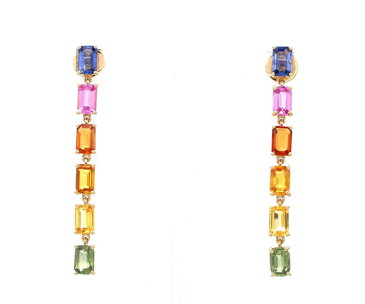 Rainbow Sapphire Emerald Cut Link Earrings - qivii