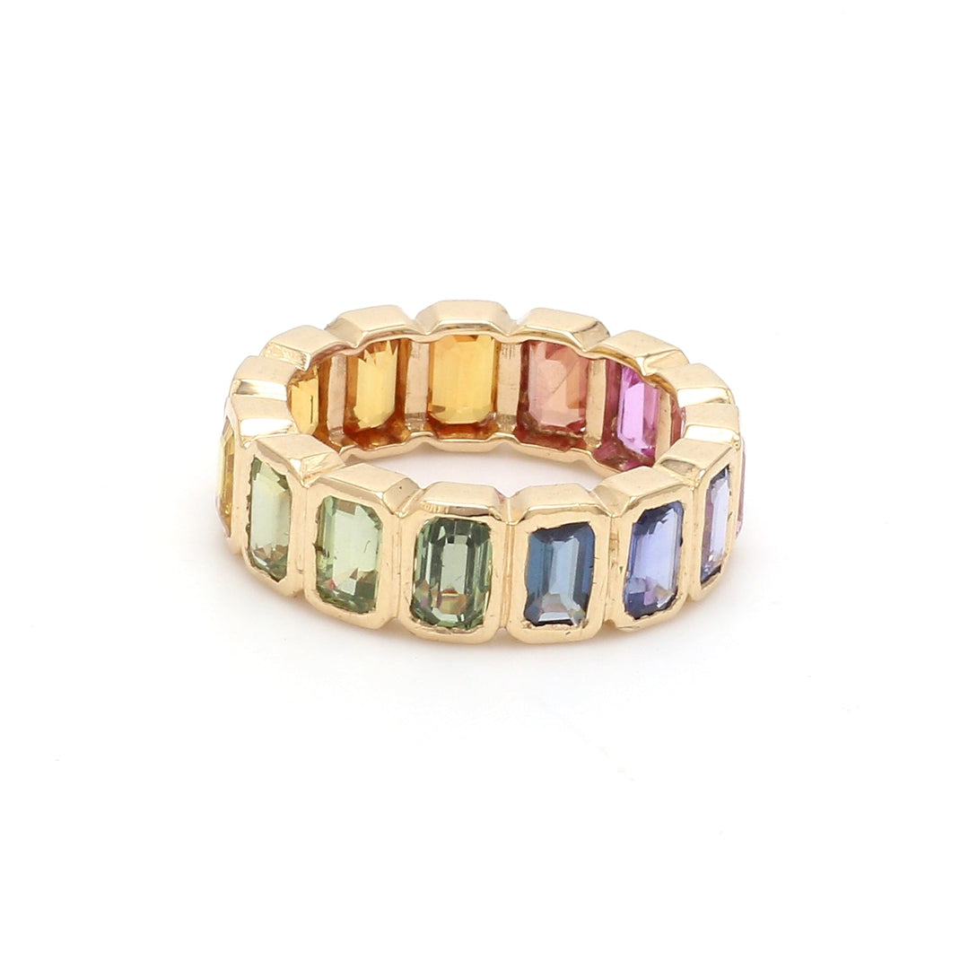 Rainbow Sapphire Octagon Bezel Set Ring - qivii