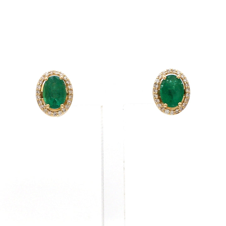 Emerald Oval Halo Diamond Studs - qivii