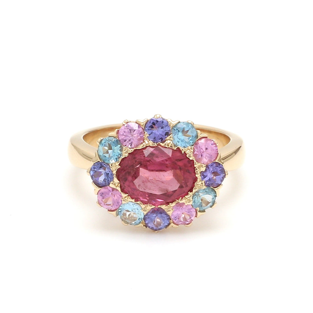 Pink Tourmaline and Pastel Halo Ring - qivii