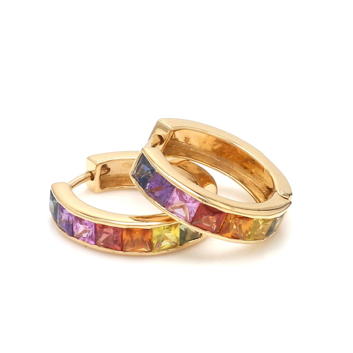 Rainbow Sapphire Princess Cut Mini Hoops Earring - qivii
