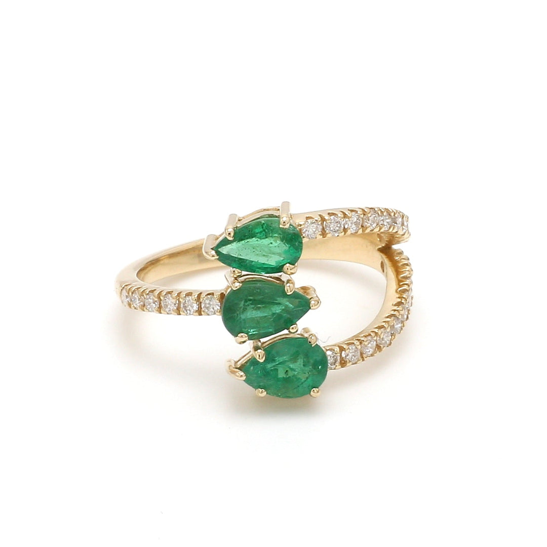Emerald Three Pear Diamond Ring - qivii