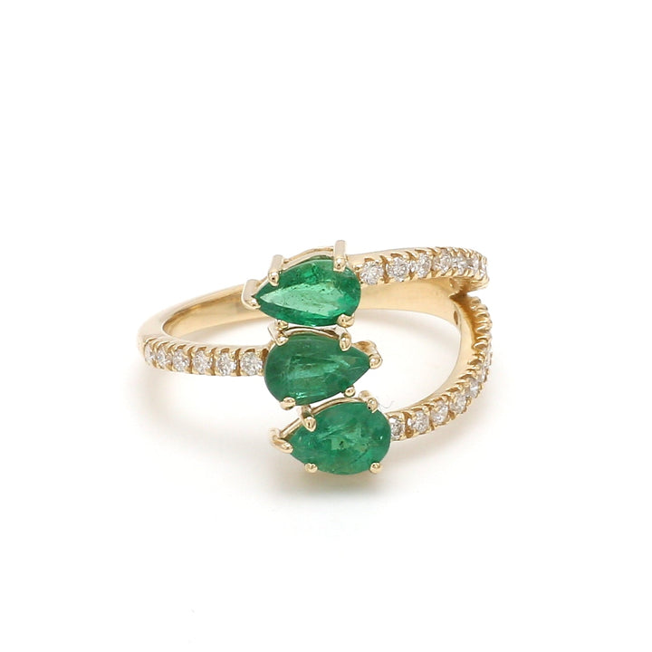 Emerald Three Pear Diamond Ring - qivii