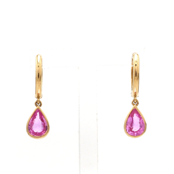 Pink Sapphire Bezel Set Pear Mini Earrings - qivii