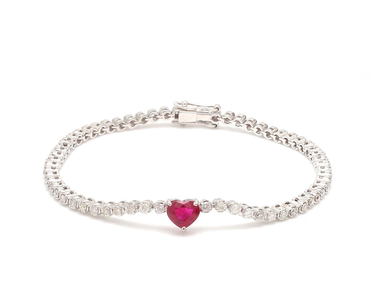 Ruby Heart Diamond Tennis Bracelet Gold | - qivii