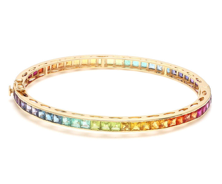 Rainbow Gemstone Princess Cut Bangle - qivii