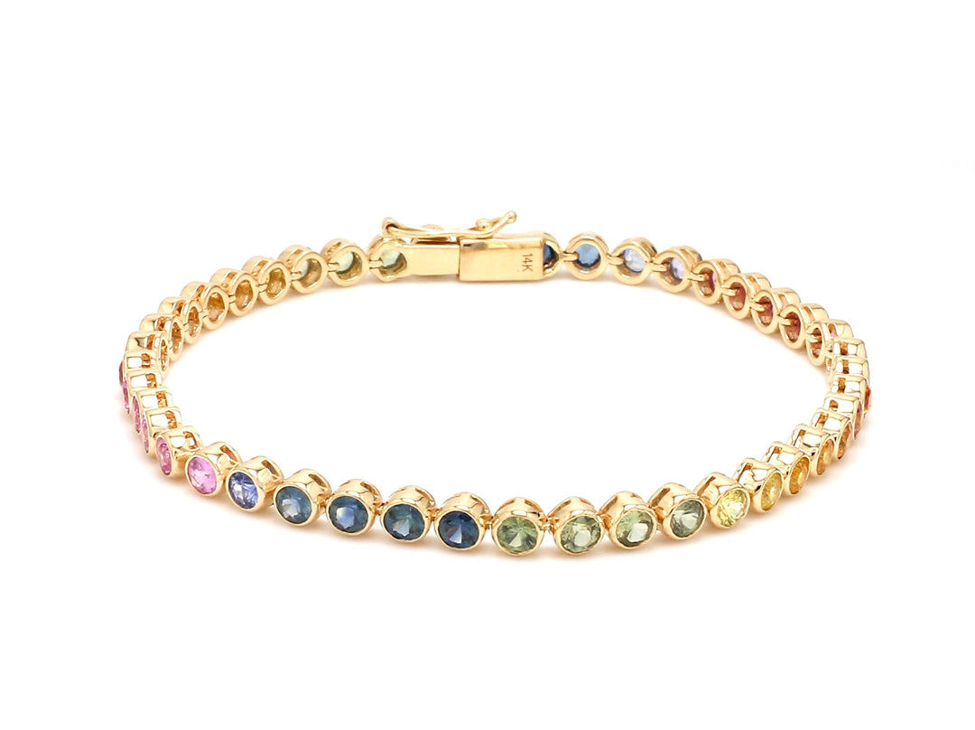 Rainbow Sapphire Round Bezel Set Bracelet - qivii