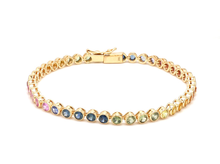 Rainbow Sapphire Round Bezel Set Bracelet - qivii