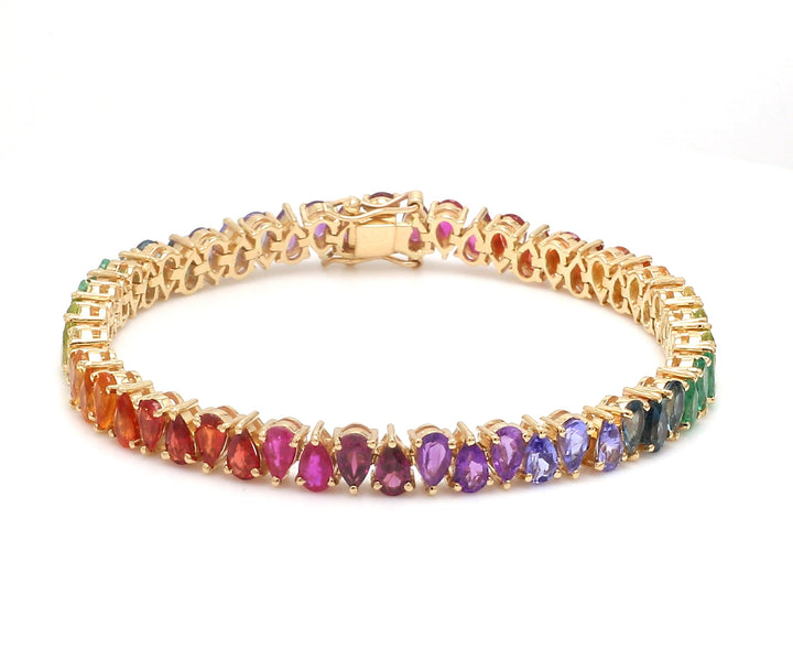 Rainbow Gemstone Pear Alternate Tennis Bracelet - qivii
