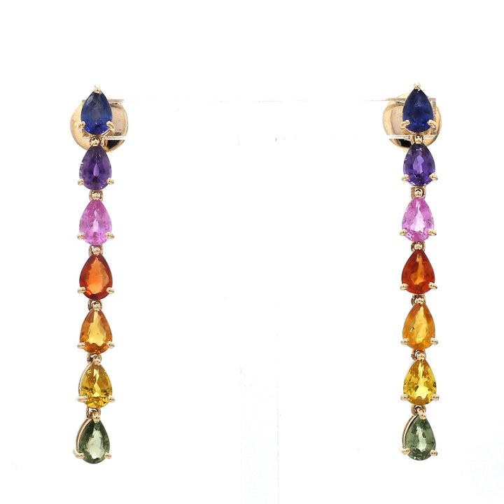 Rainbow Sapphire Pear Link Earrings - qivii