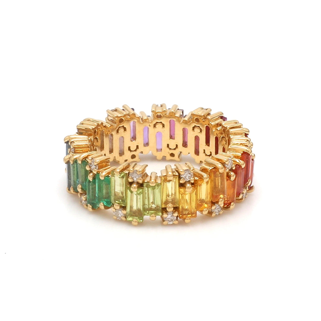 Rainbow Gemstone and Diamond Zig Zag Ring - qivii