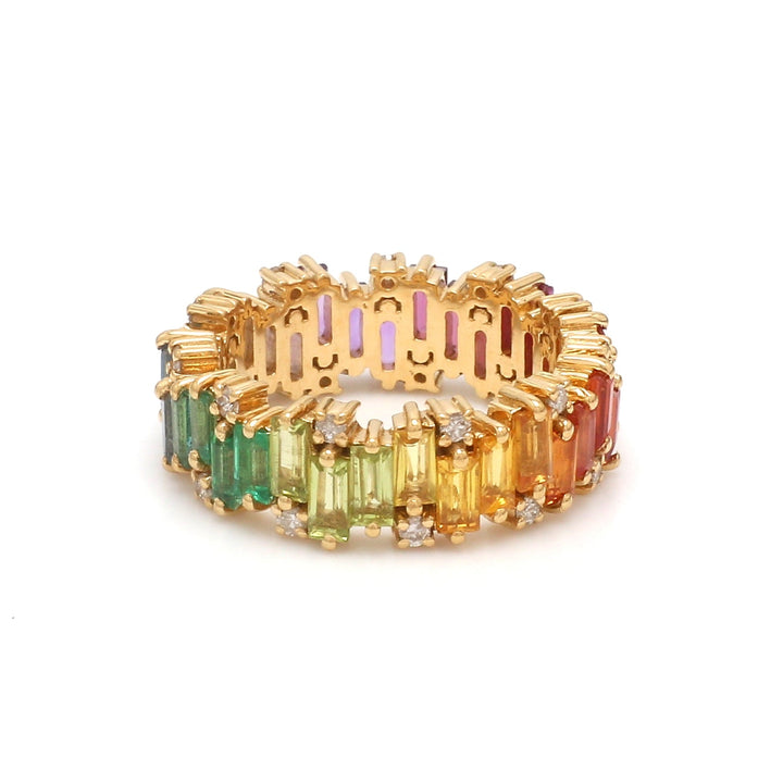 Rainbow Gemstone and Diamond Zig Zag Ring - qivii