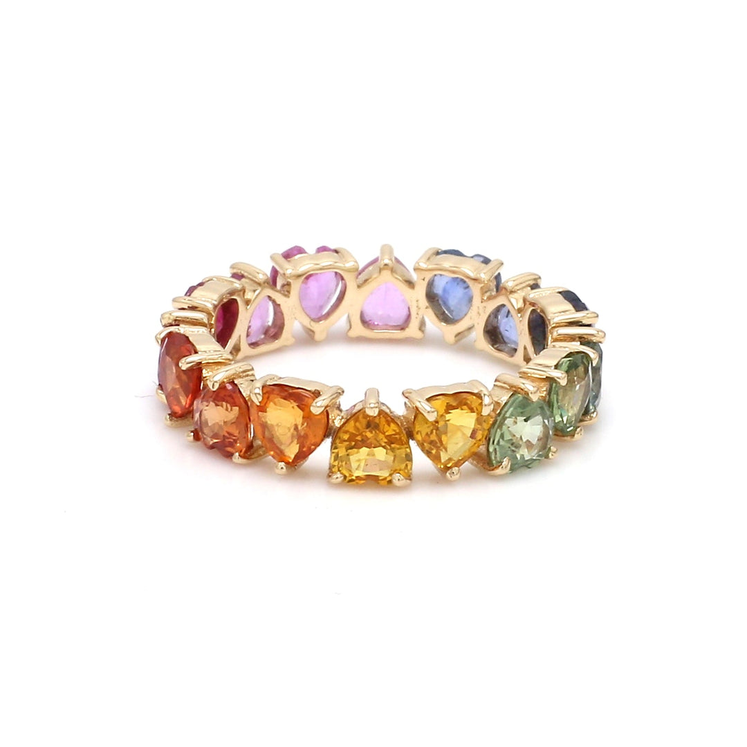 Rainbow Sapphire Prong Set Alternate Heart Ring - qivii