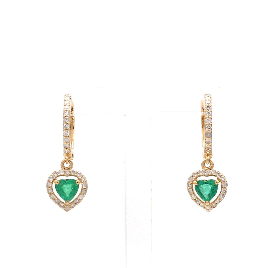 Emerald Heart and Diamond Mini Huggies Earrings - qivii