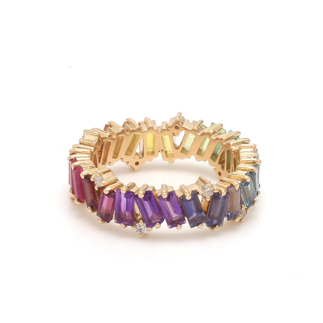 Rainbow Gemstone Diamond Zig Zag Ring - qivii