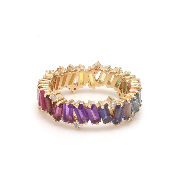 Rainbow Gemstone Diamond Zig Zag Ring - qivii