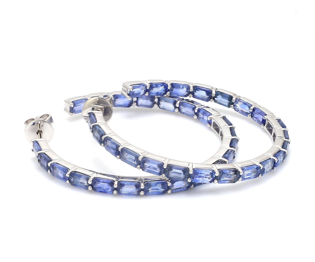 Blue Sapphire Emerald Cut Hoops - qivii