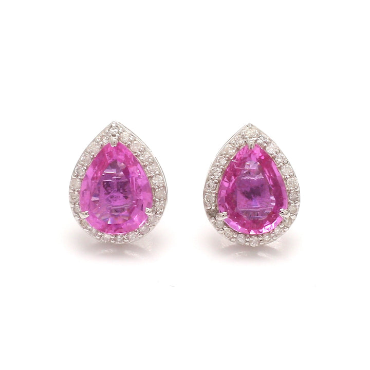 Pink Sapphire Pear Diamond Studs - qivii