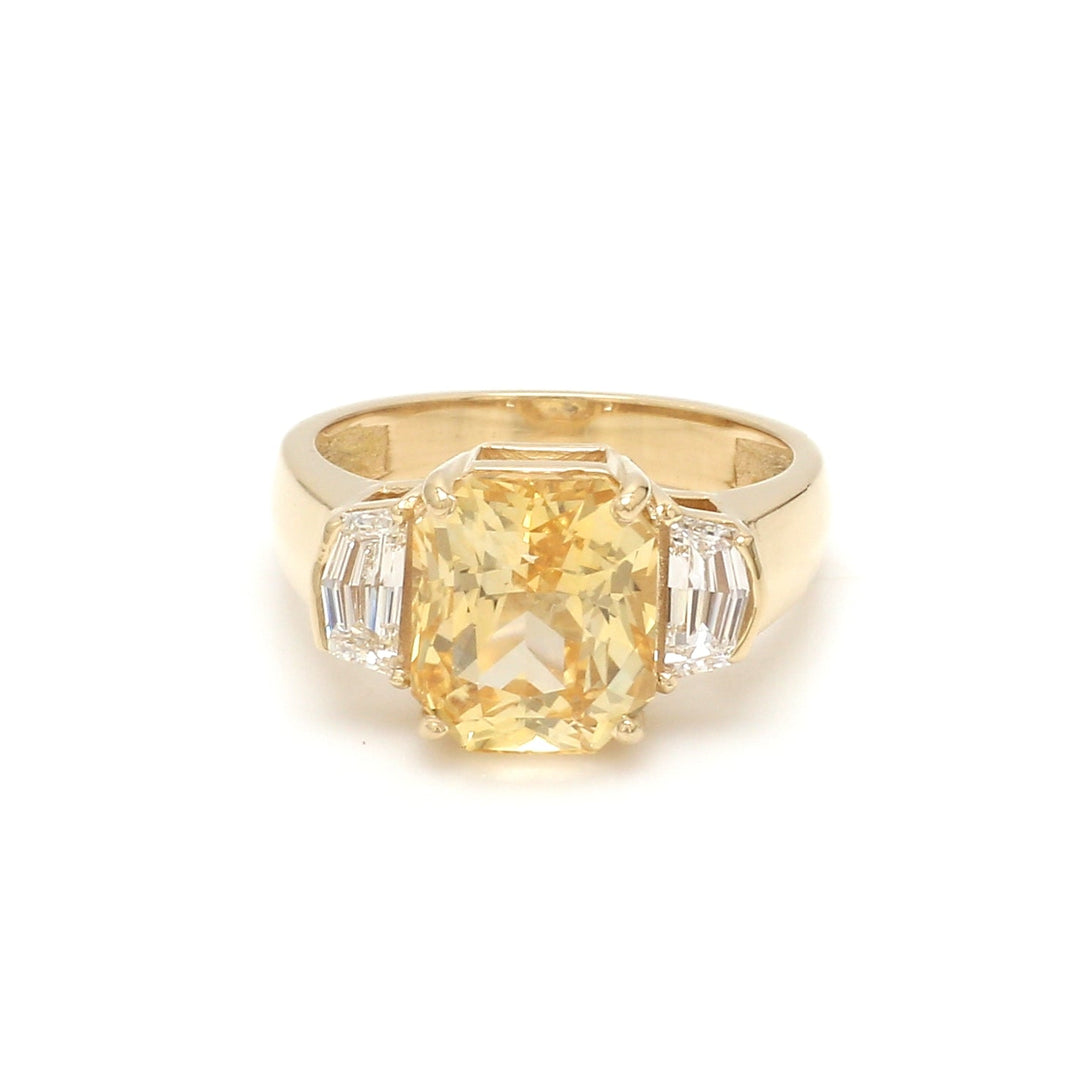 Yellow Sapphire Diamond Three Stone Ring - qivii