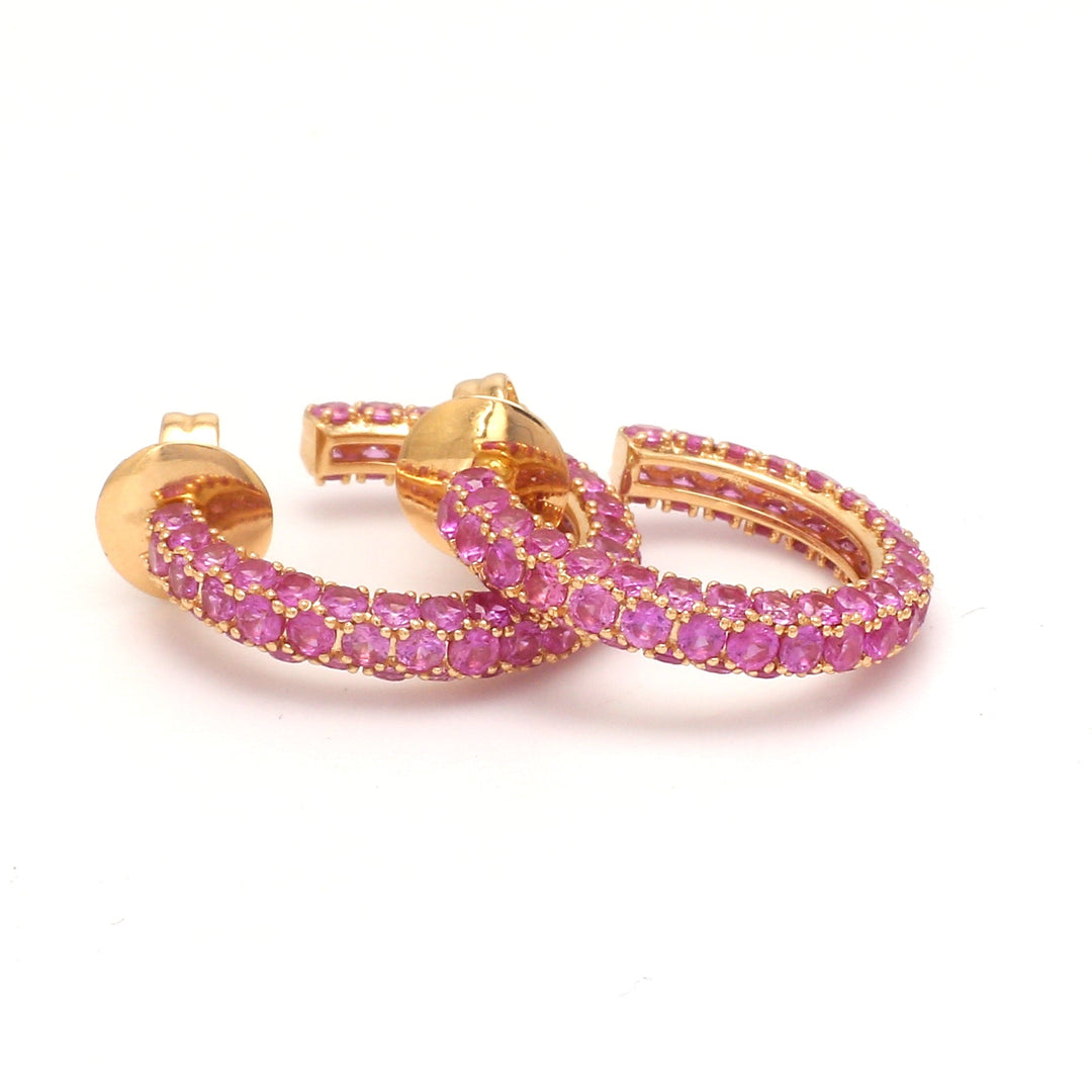 Pink Sapphire Pave Set Small Hoops - qivii