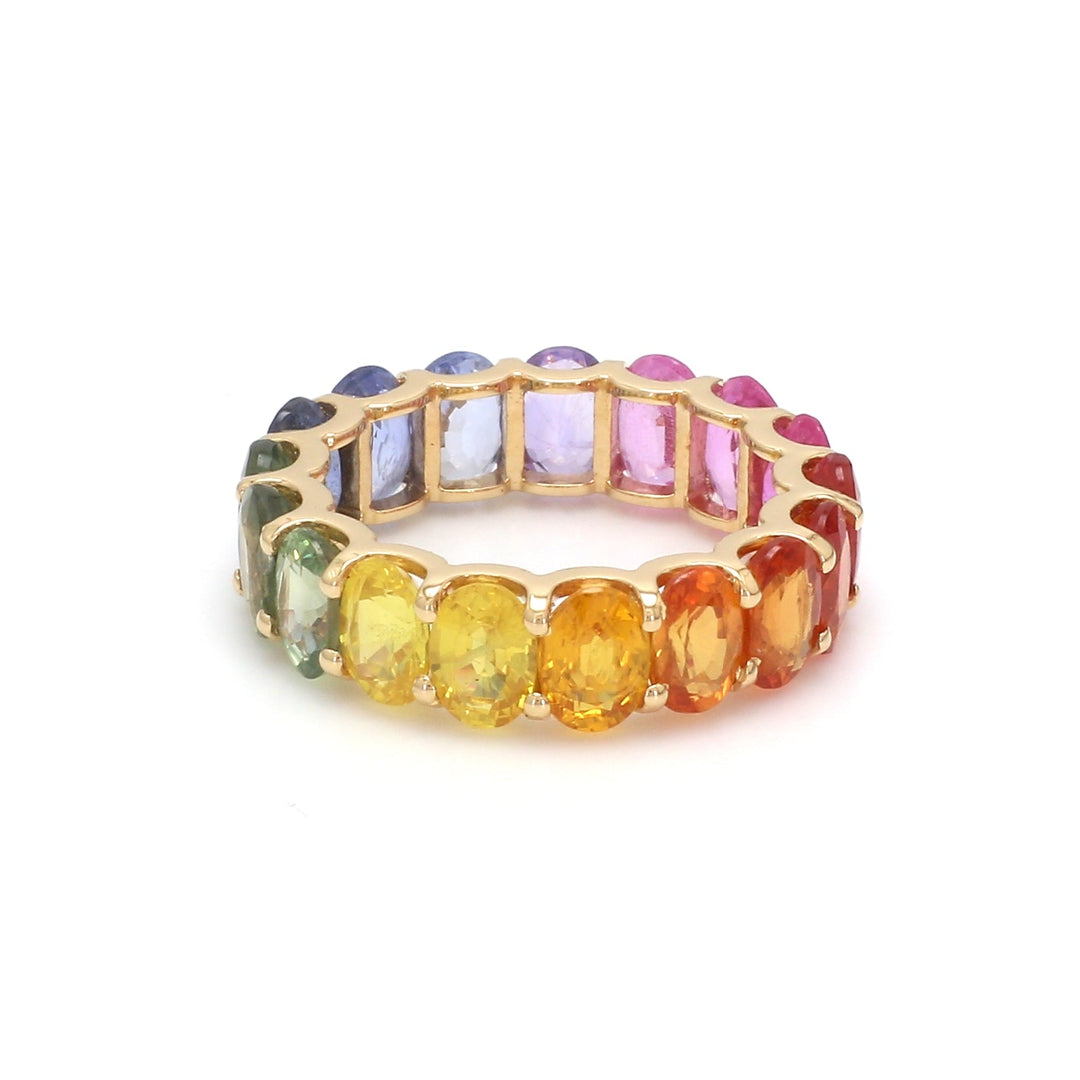 Rainbow Sapphire Oval U Shape Prong Ring - qivii