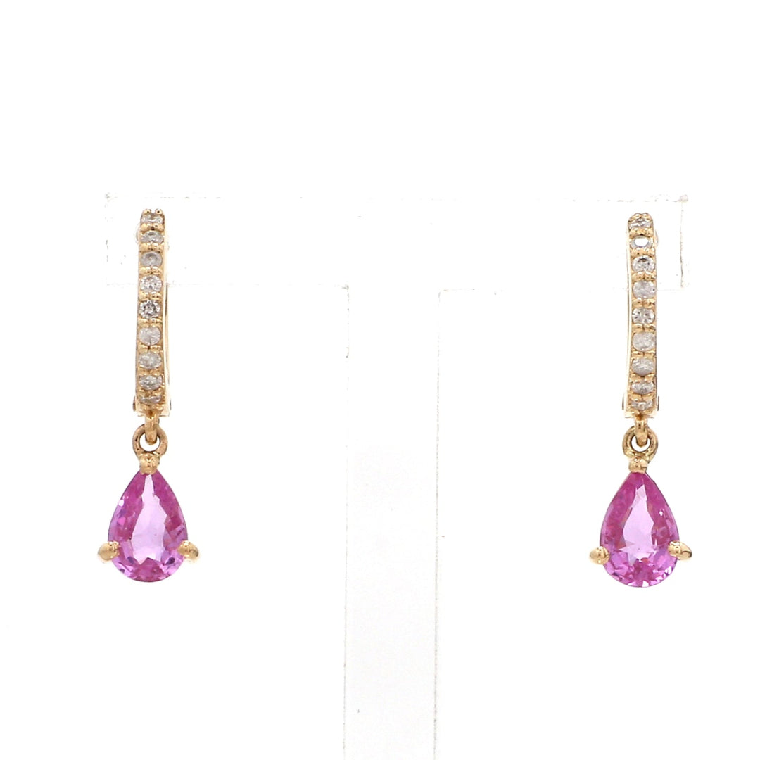 Pink Sapphire Pear Diamond Mini Huggies Earrings - qivii