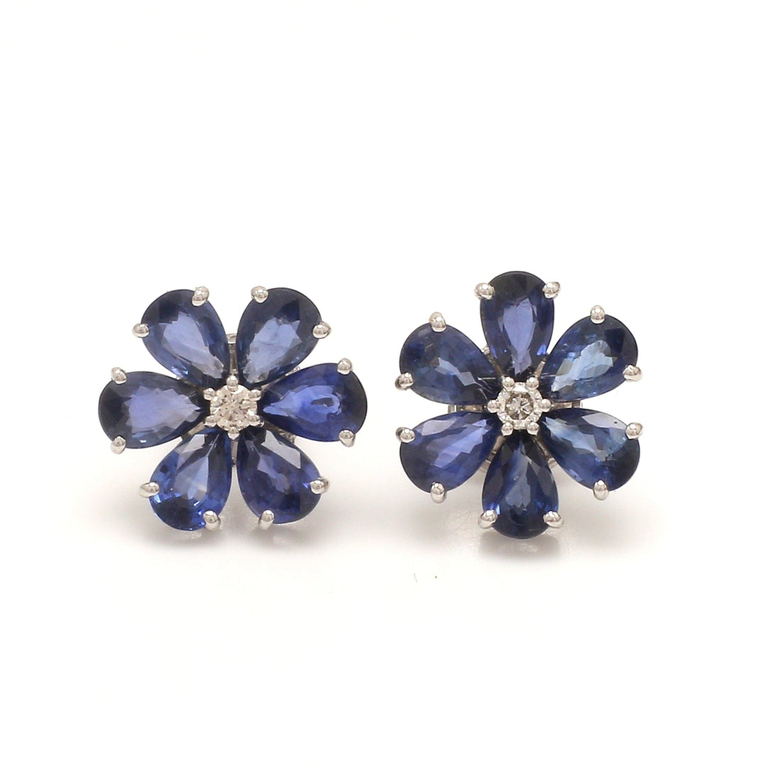 Blue Sapphire Pear Floral Studs Earrings - qivii