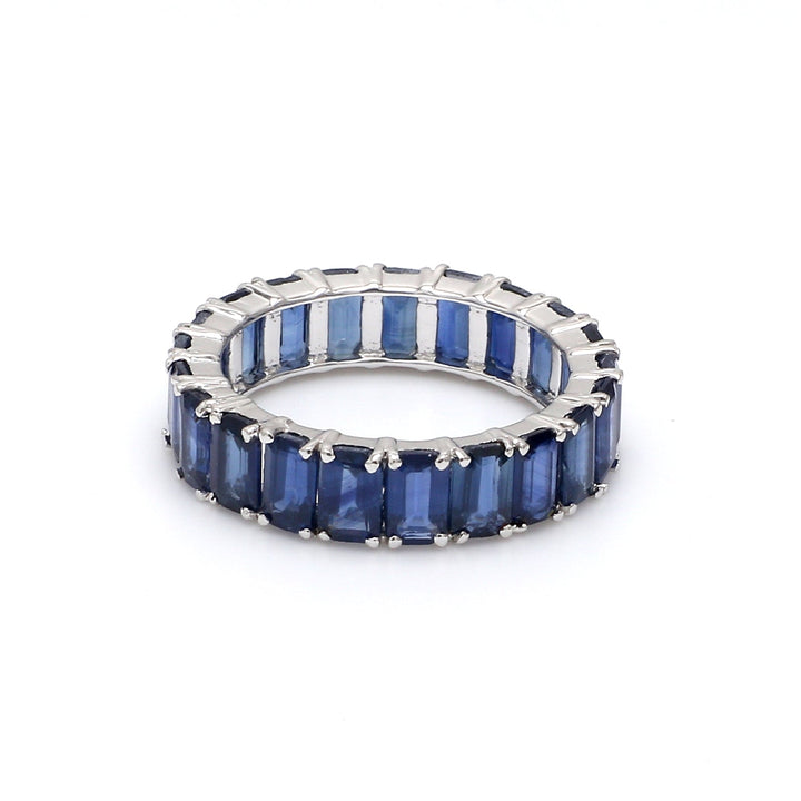 Blue Sapphire Emerald Cut Eternity Ring - qivii