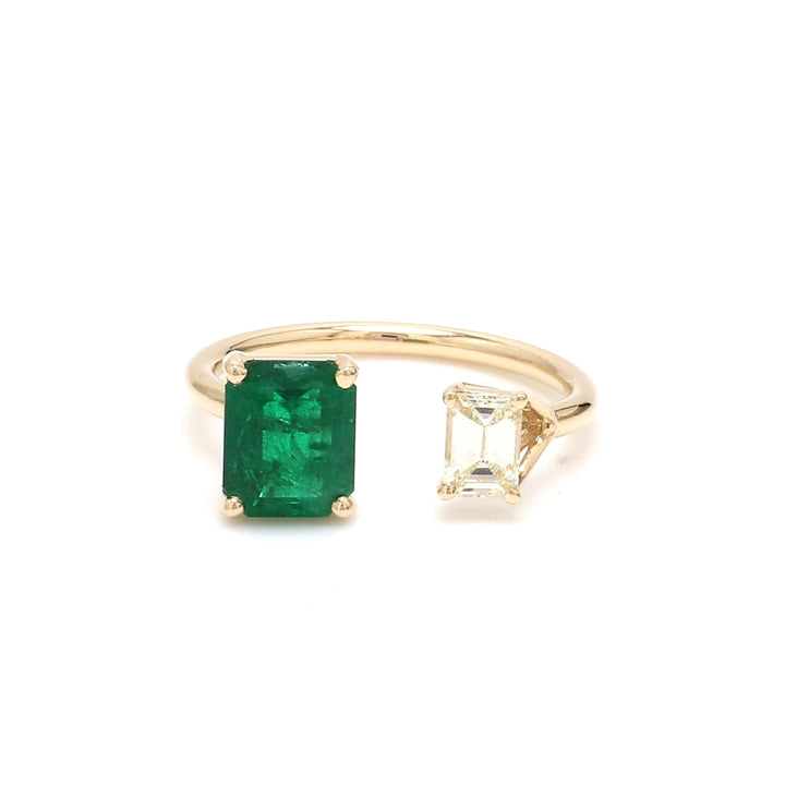 Emerald and Emerald Cut Diamond Open Ring - qivii