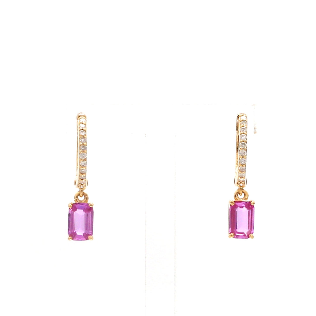 Pink Sapphire Octagon Mini Huggies Earrings - qivii