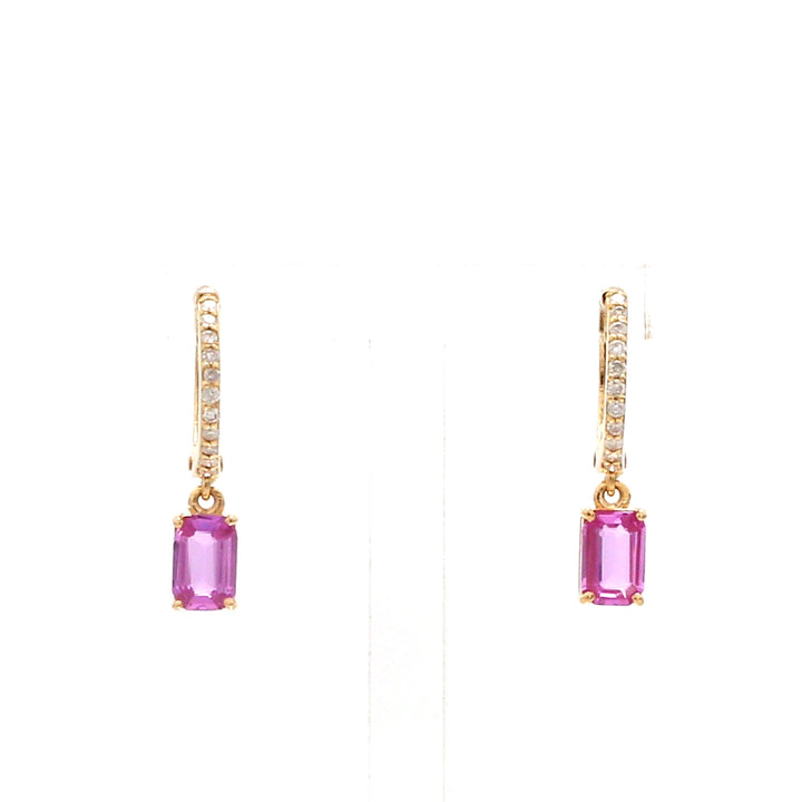 Pink Sapphire Octagon Mini Huggies Earrings - qivii