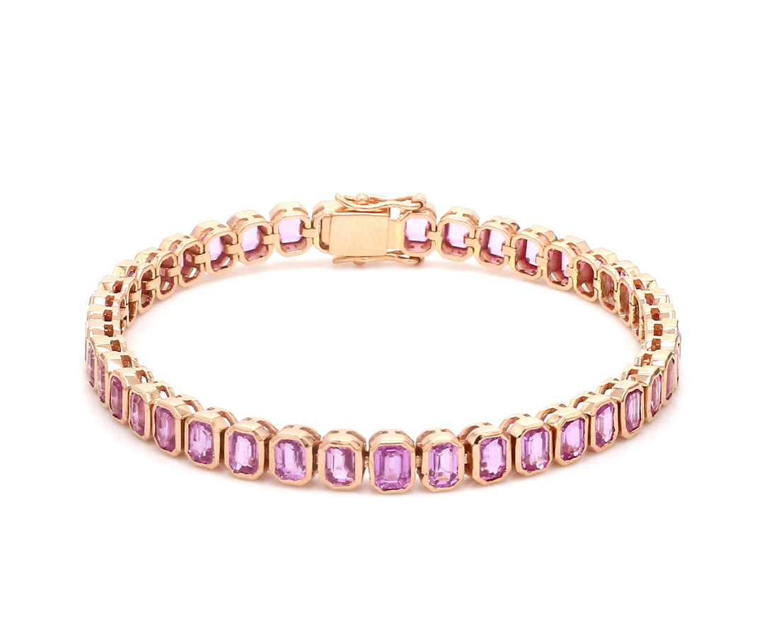 Pink Sapphire Emerald Cut Bezel Set Bracelet - qivii
