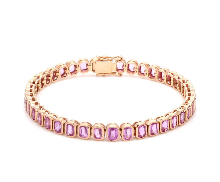 Pink Sapphire Emerald Cut Bezel Set Bracelet - qivii