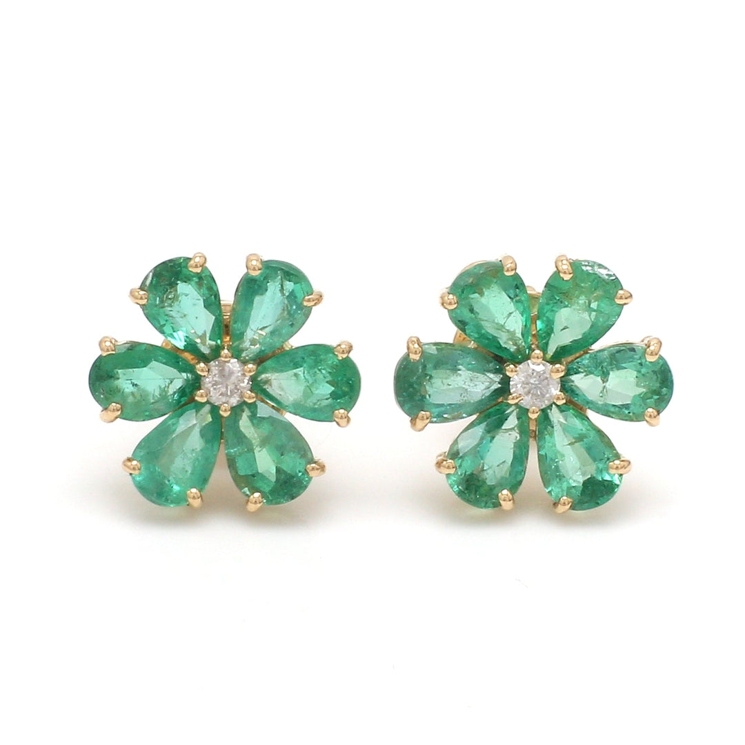 Emerald Pear Flower Studs - qivii