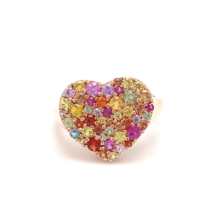 Rainbow Sapphire Pave Heart Ring - qivii