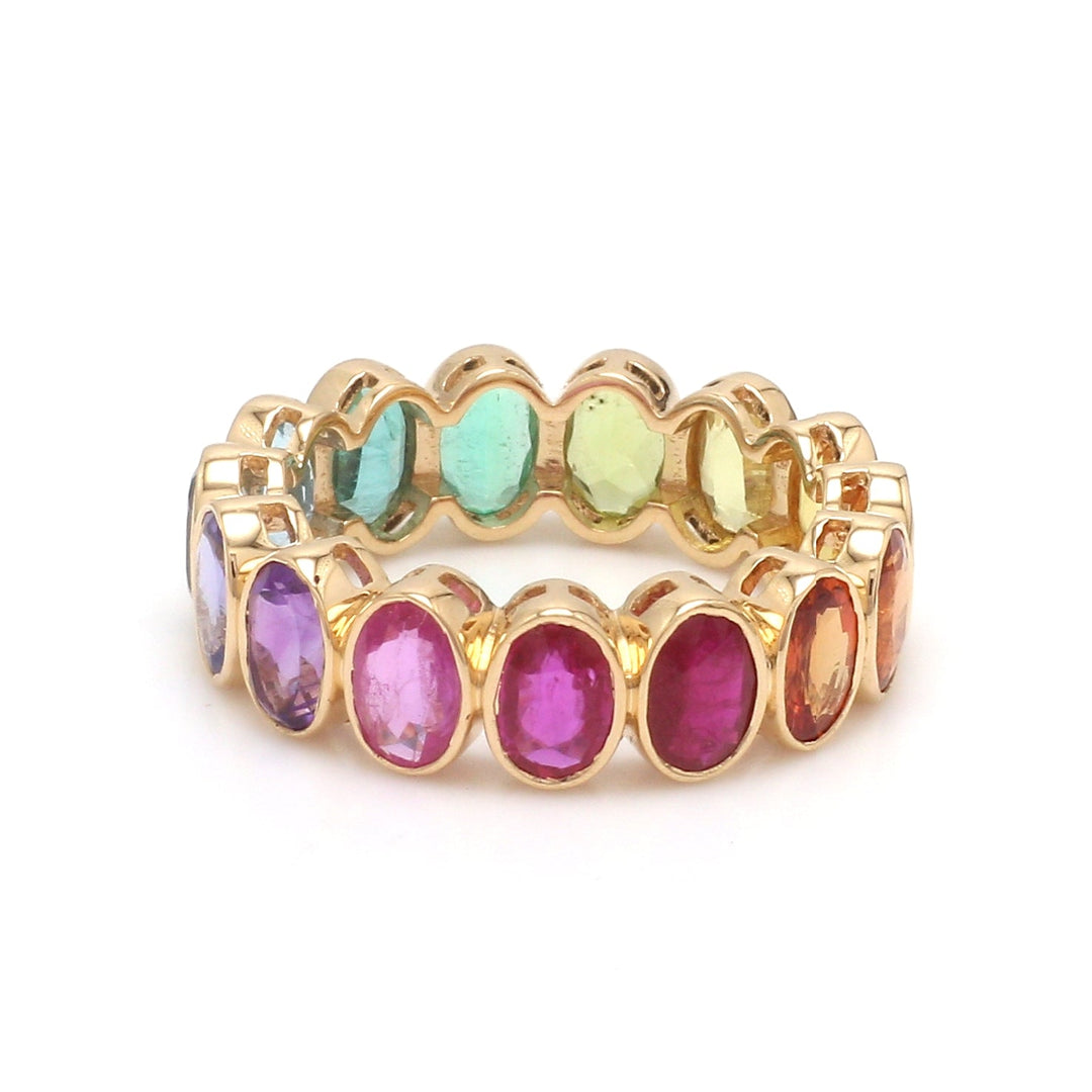 Rainbow Gemstone Bezel Set Oval ring - qivii
