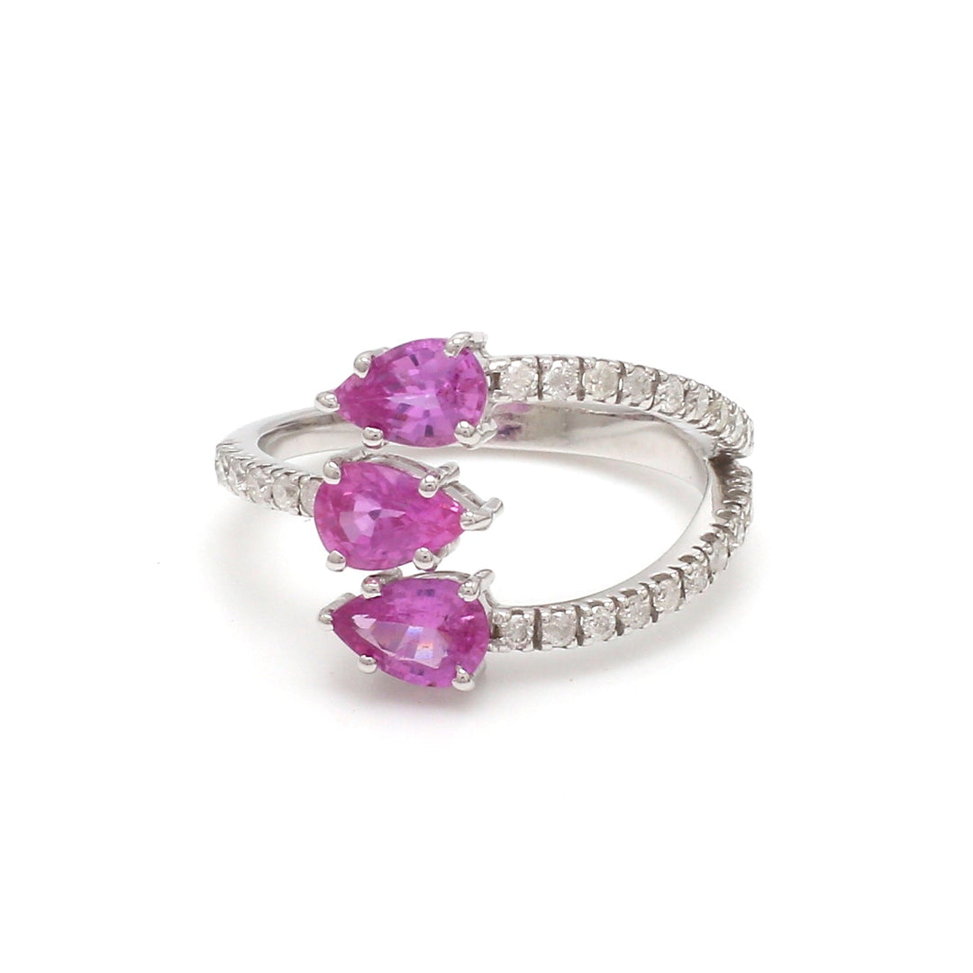Pink Sapphire Diamond Three Pear Ring - qivii