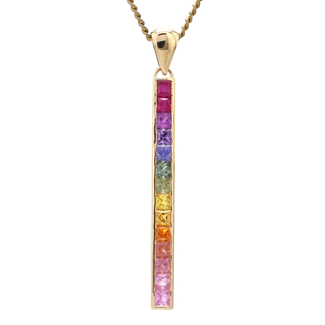 Rainbow Sapphire Vertical Bar Pendant - qivii