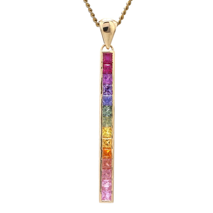 Rainbow Sapphire Vertical Bar Pendant - qivii