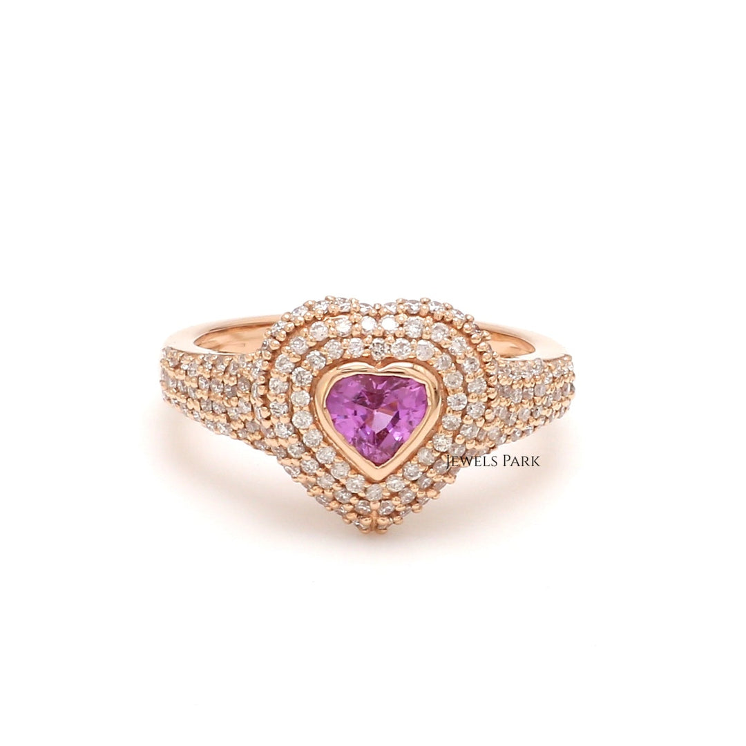Pink Sapphire Heart and Diamond Ring - qivii